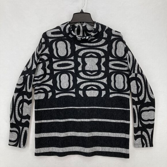 Frank Lyman Turtle‎ Neck Batwing Sleeve Top Women's 10 Black Gray Abstract Artsy - Picture 1 of 10